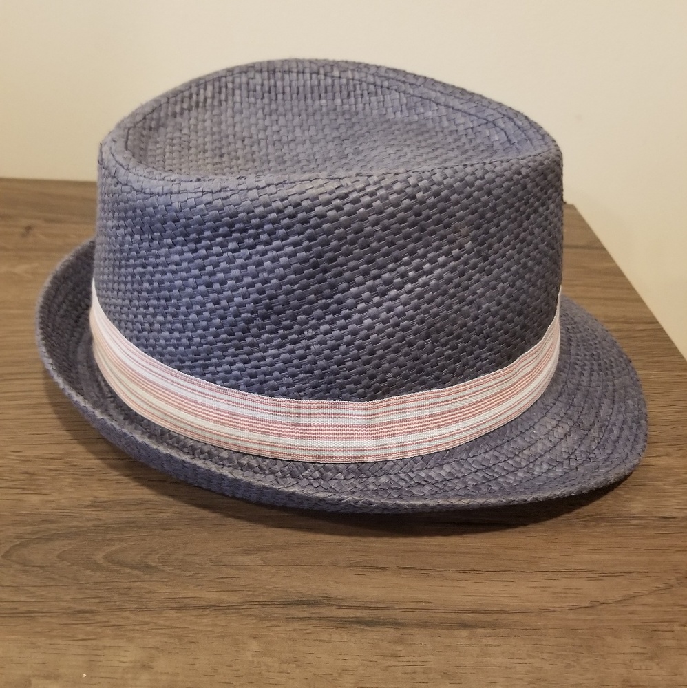 Blue straw fedora